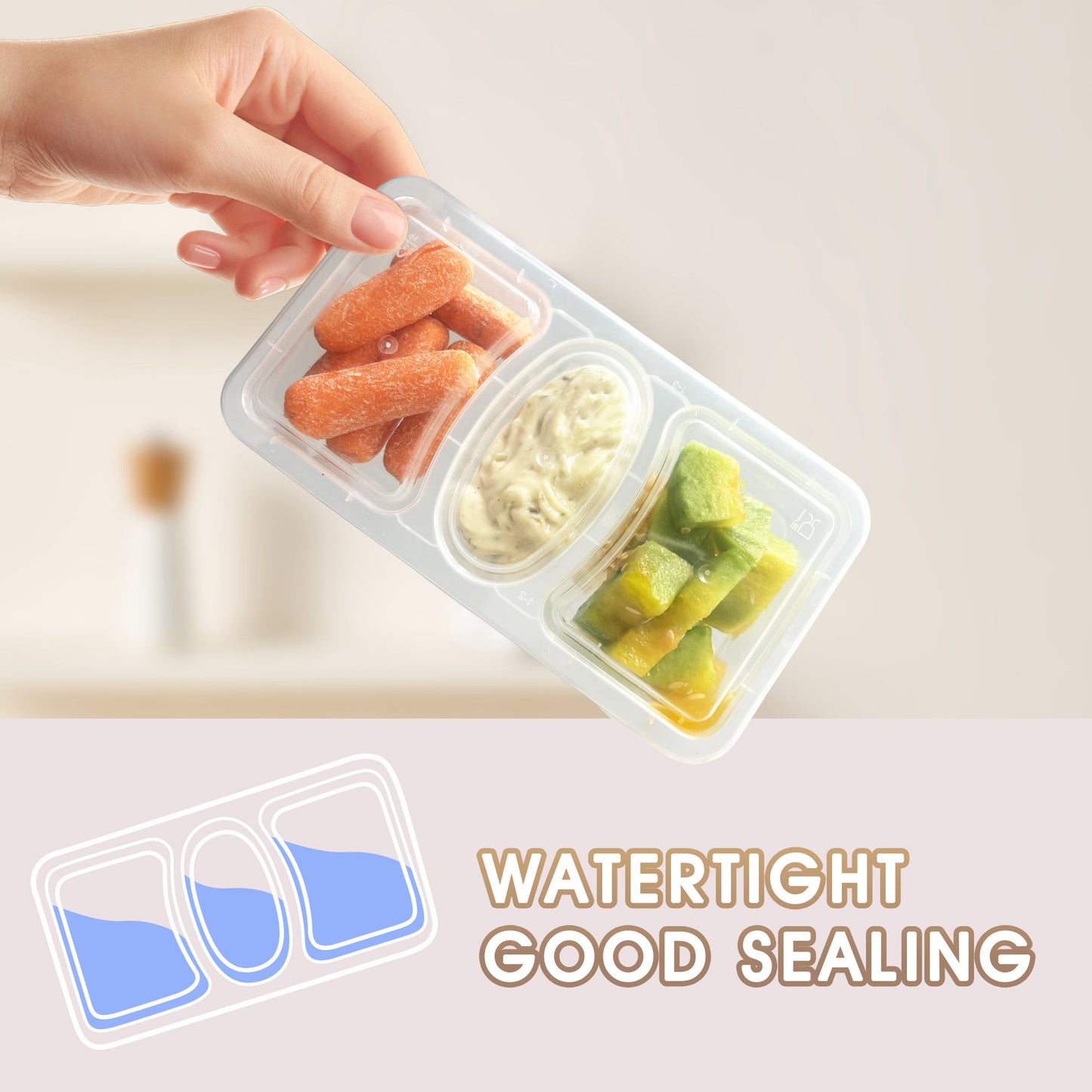 3 Compartment Reusable Snack Containers with Lids 20 Sets