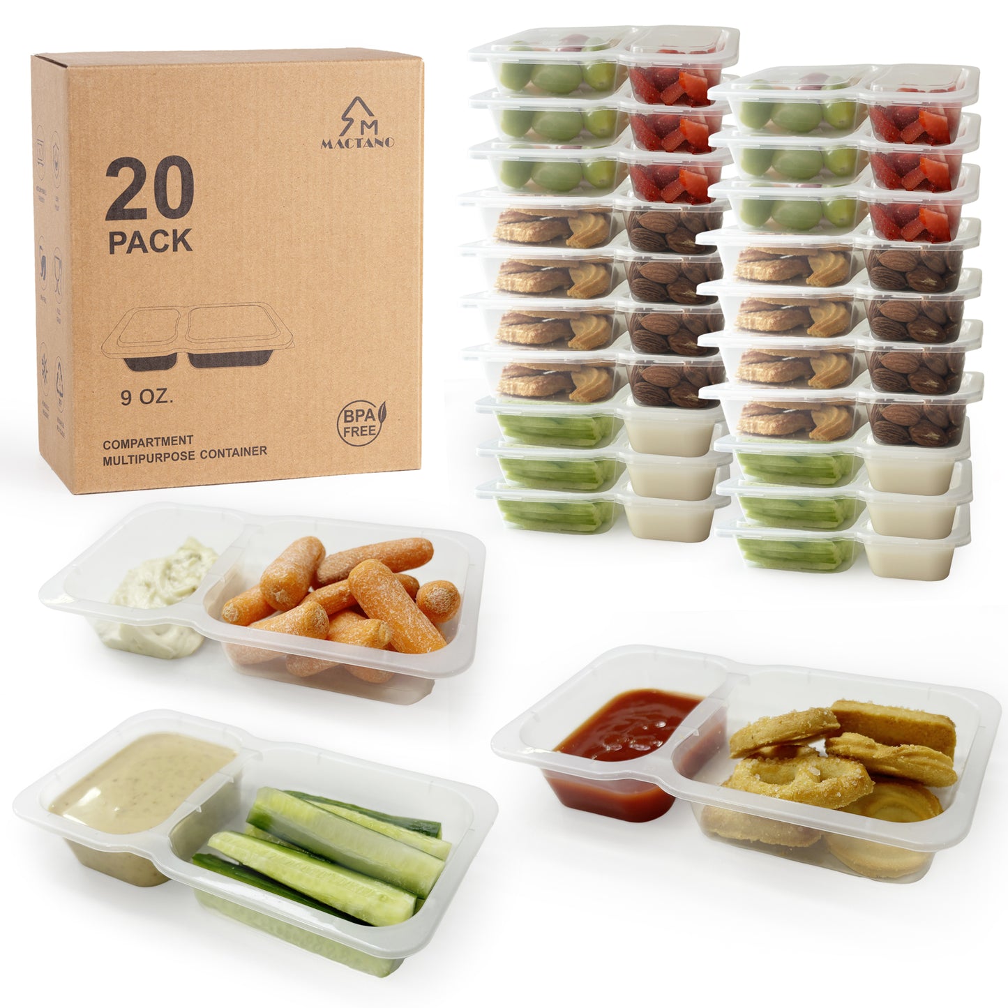 9OZ Reusable Snack Containers with Lids 20 Sets