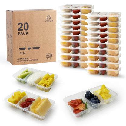 3 Compartment Reusable Snack Containers with Lids 20 Sets