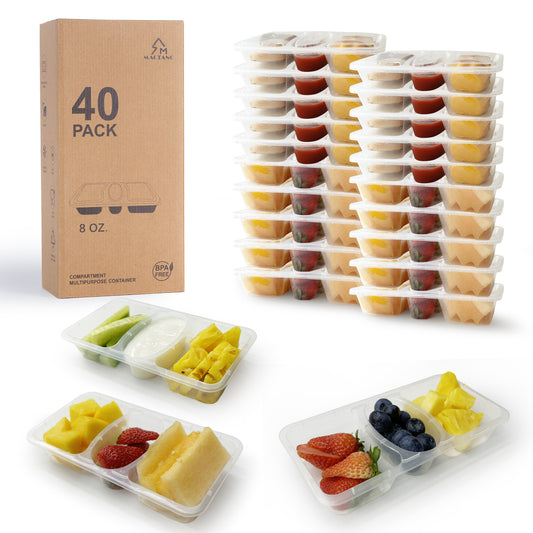 3 Compartment Reusable Snack Containers with Lids 40 Sets