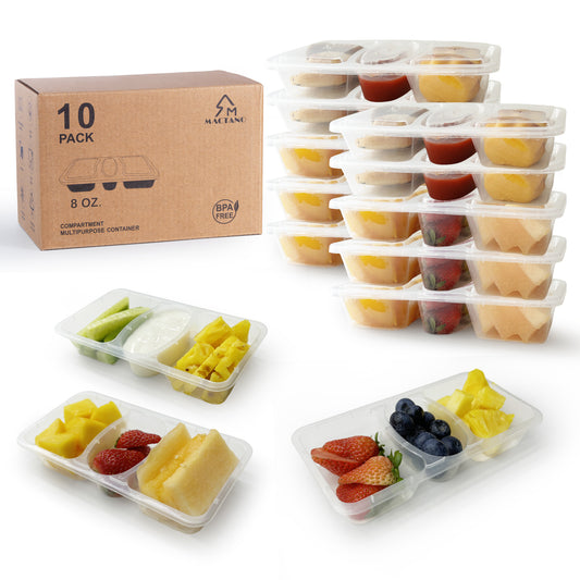 3 Compartment Reusable Snack Containers with Lids 10 Sets