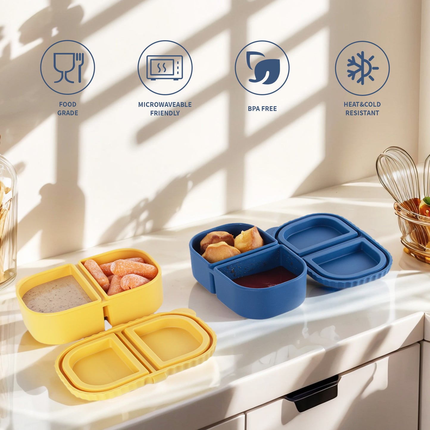 8.5 OZ Silicone Snack Container with Lids 2 Sets