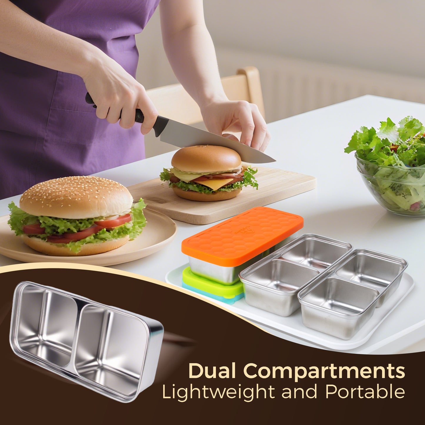 3PCS Stainless Steel Snack Containers with Lids 15OZ