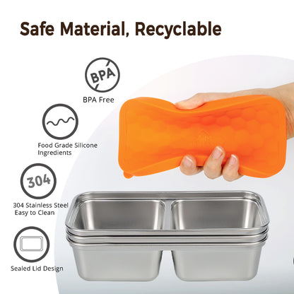 3PCS Stainless Steel Snack Containers with Lids 15OZ