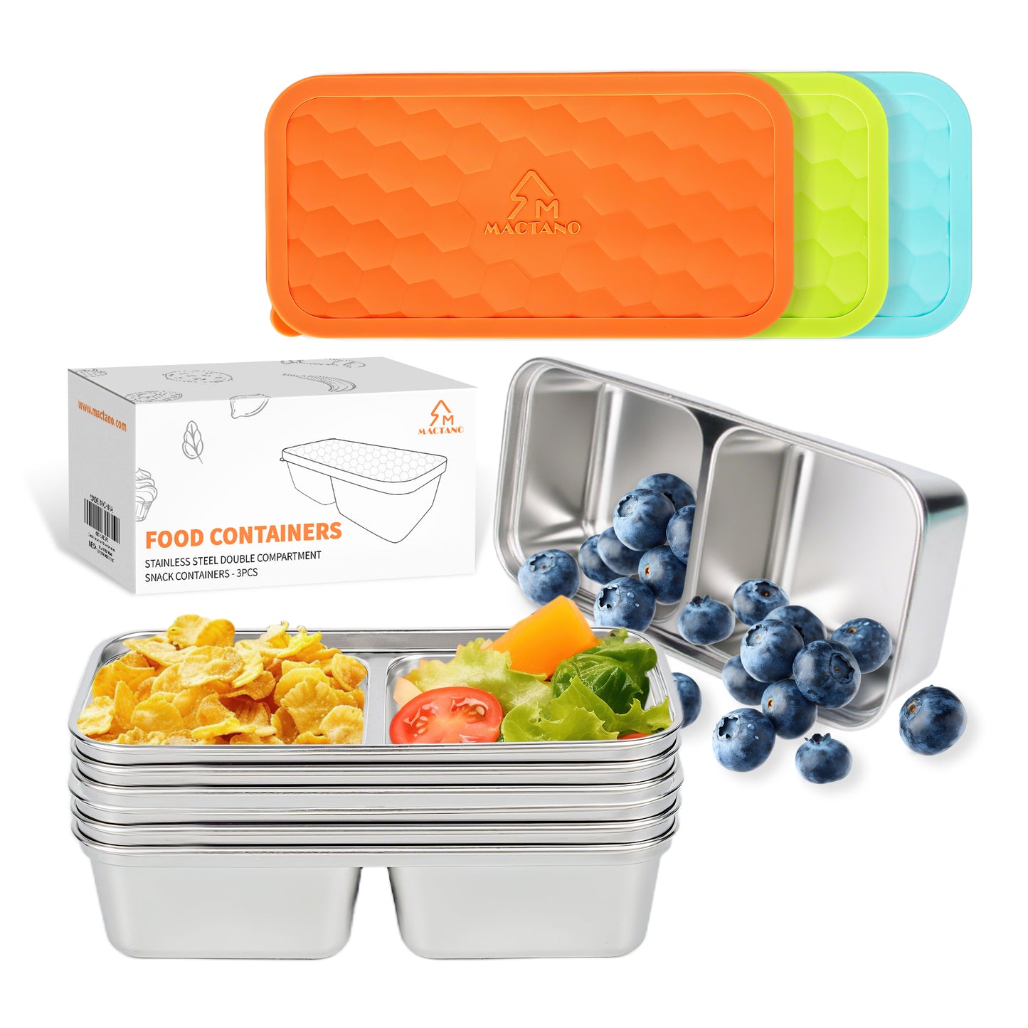 3PCS Stainless Steel Snack Containers with Lids 15OZ